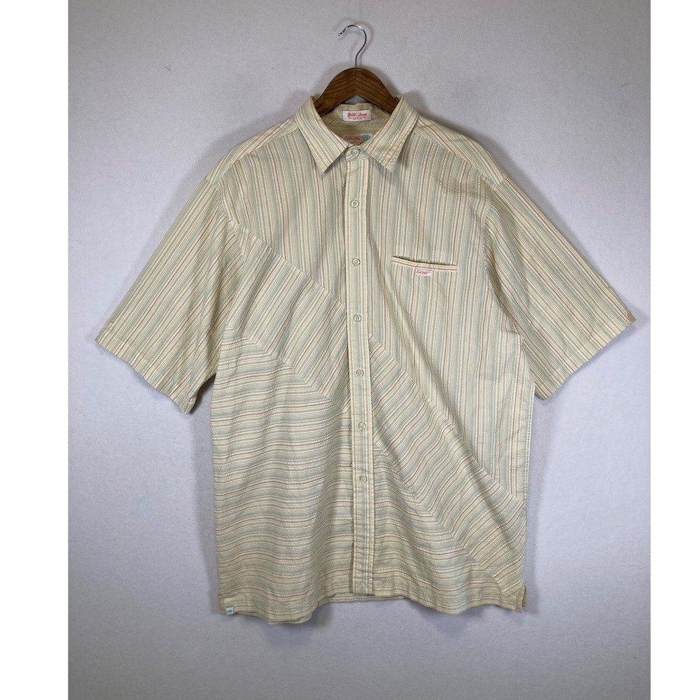 Y2K Streetwear Ecko Unltd Mens XXL Beige Striped Seersucker Short Sleeve Shirt